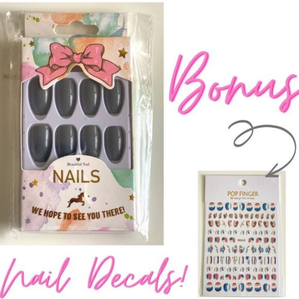 3/$20Coffin False Nails Stylish Grey Press on Nail Coffin New Acrylics Full Set